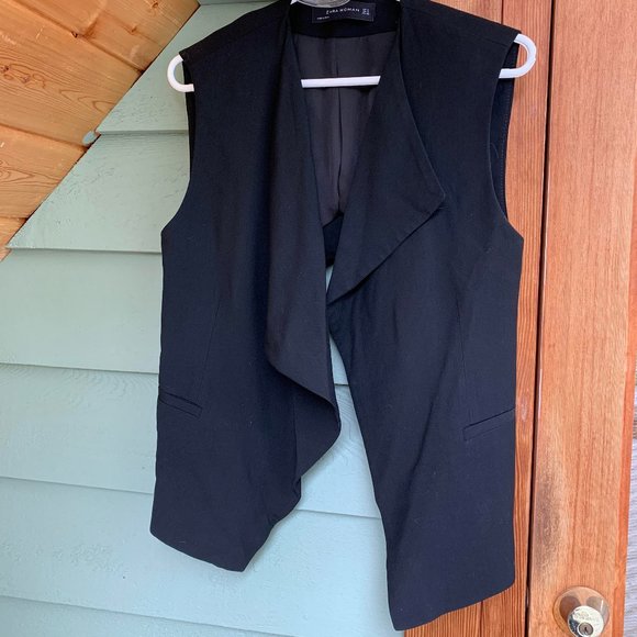Zara Black Cut Away Draped Vest - Picture 2 of 5